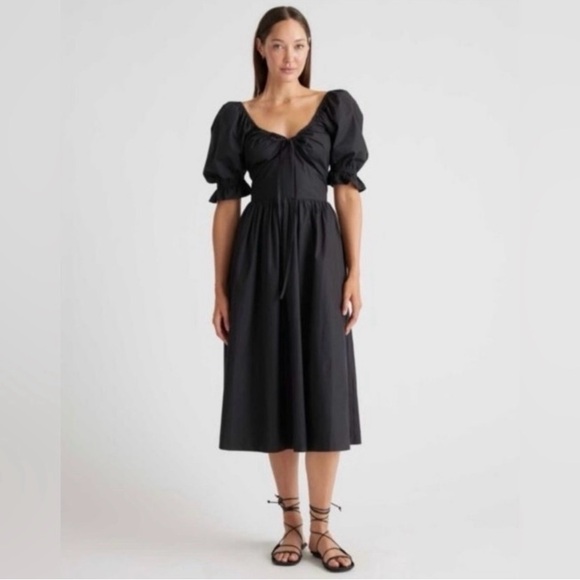Quince Dresses & Skirts - Quince Black Organic Cotton Puff Sleeve Midi Dress, Size XL